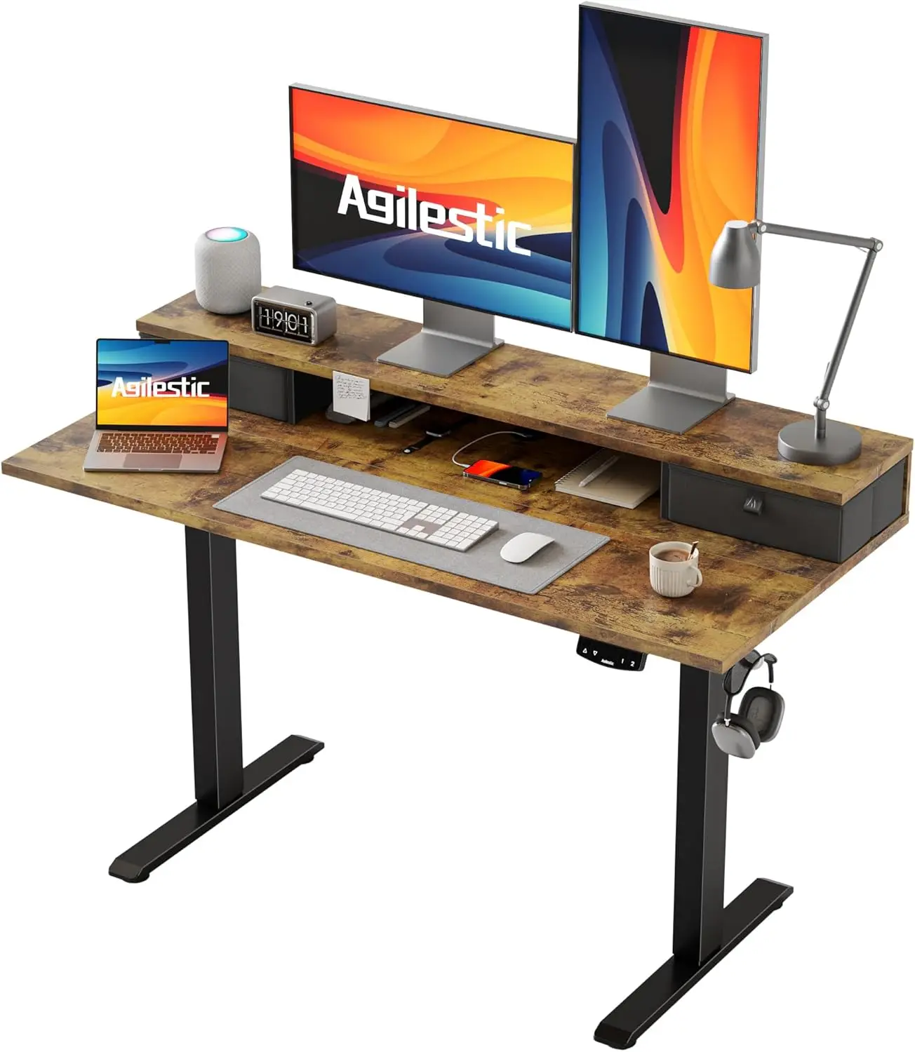 

48x24 Electric Standing Desk with Drawers, Adjustable Height Sit Stand Computer Table with Splice Board, Rustic Brown