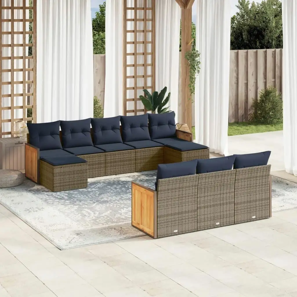 

Stylish 10 Piece Gray Poly Rattan Patio Sofa Set with Comfortable Cushions for Outdoor Living