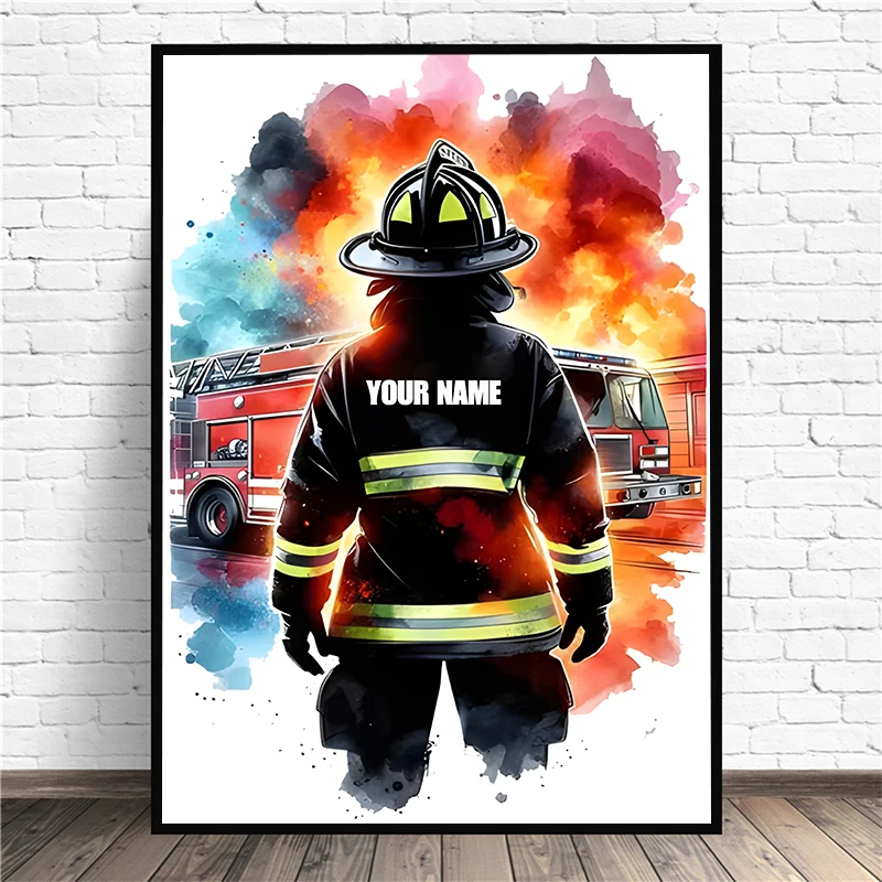 Personalized Firefighter Poster Custom Firefighter Name Prints Firefighter Canvas Painting Gift Idea Name Firefighter Home Decor