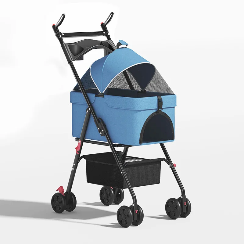 Foldable Classic Oxford 4-Wheel Pet Stroller for Cats Portable & Compatible with Cars 20kg Capacity