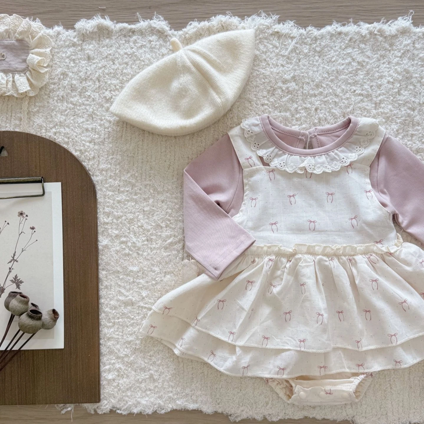 Spring and Autumn New Style Spring and Autumn Bow Cute Butt Suit Comfortable Sweet Princess Comfortable Kid Two Piece Set