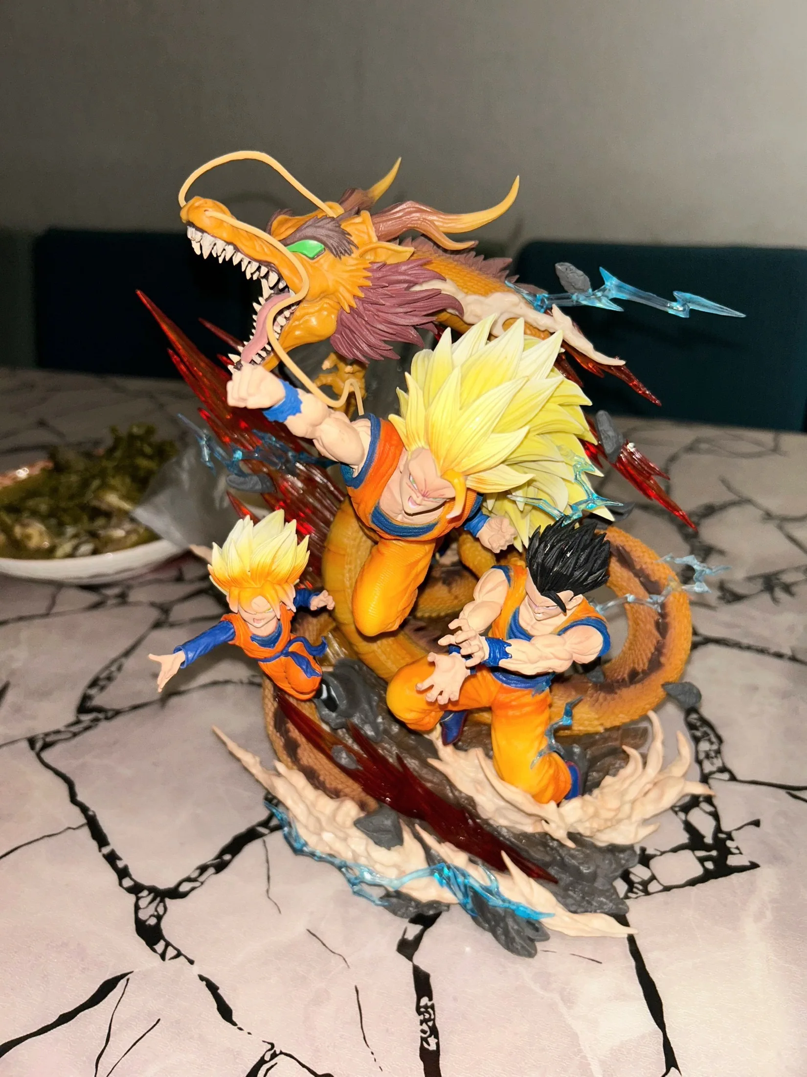 28cm Dragon Ball Goku Gohan Goten Anime Figure Gk Dragon Fist Figures Super Saiyan 3 Ornament Statue Model Christmas Toys Gifts