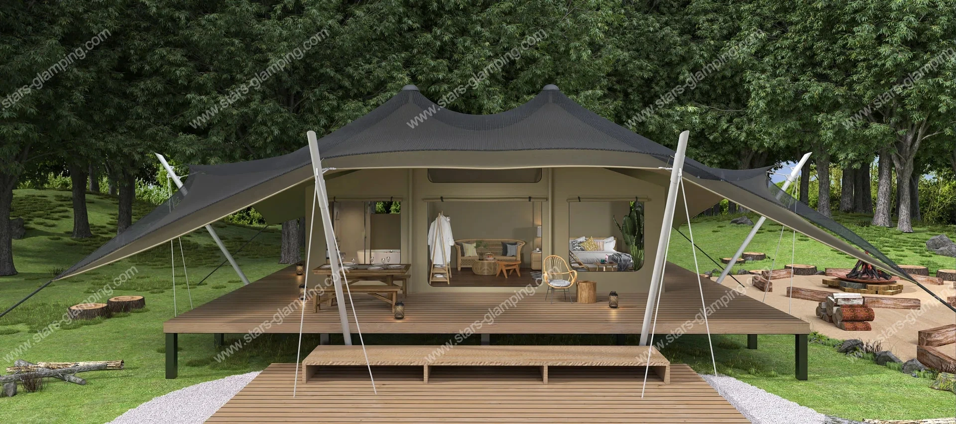 Tienda de campaña impermeable para exteriores, lona de lujo, Glamping