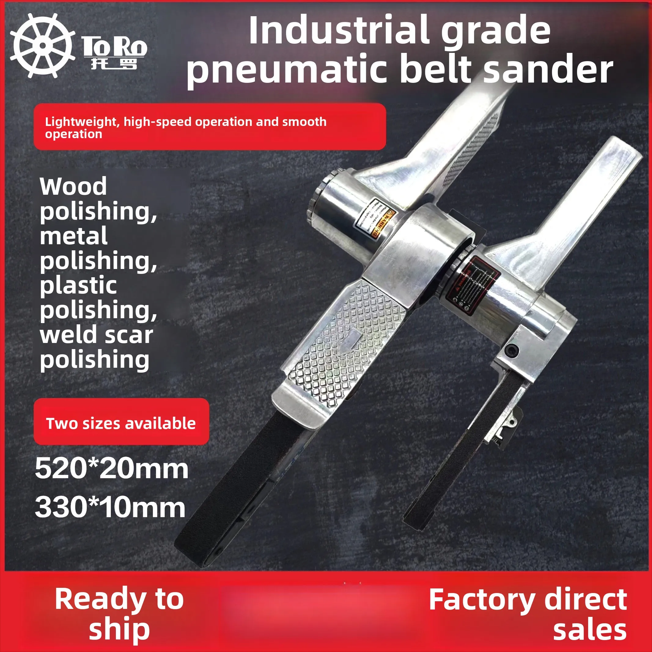 Toro Imported Pneumatic Belt Sander, Small Handheld Grinding and Polishing Machine for Woodworking, Metal, and Wheel Deburring and Polishing