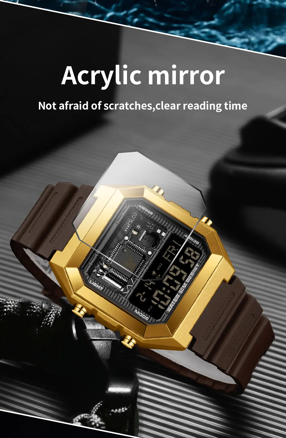 SANDA العلامة التجارية SD6216 ساعة الذكور والإناث ساعة إلكترونية جديدة مربعة متعددة الوظائف ساعة العد التنازلي