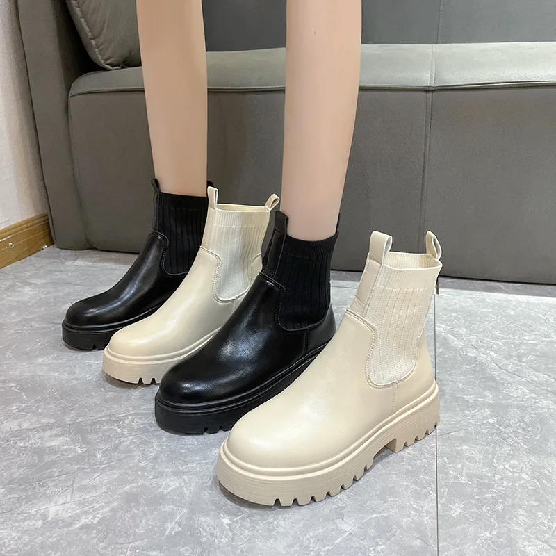 

2026 Classic Autumn Winter High-Top Platform Chelsea Boots For Women Comfortable Wide Topped Ankle Boots Outdoor Footwear