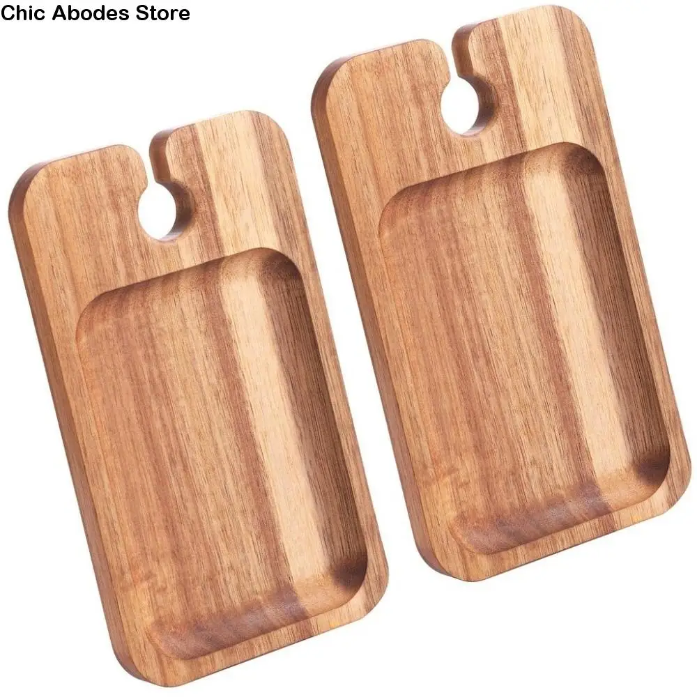 

2pcs Holder Design Wine Appetizer Plates Wooden Household Appetizer Plates with Wine Glass Holder Holder Tray Vintage