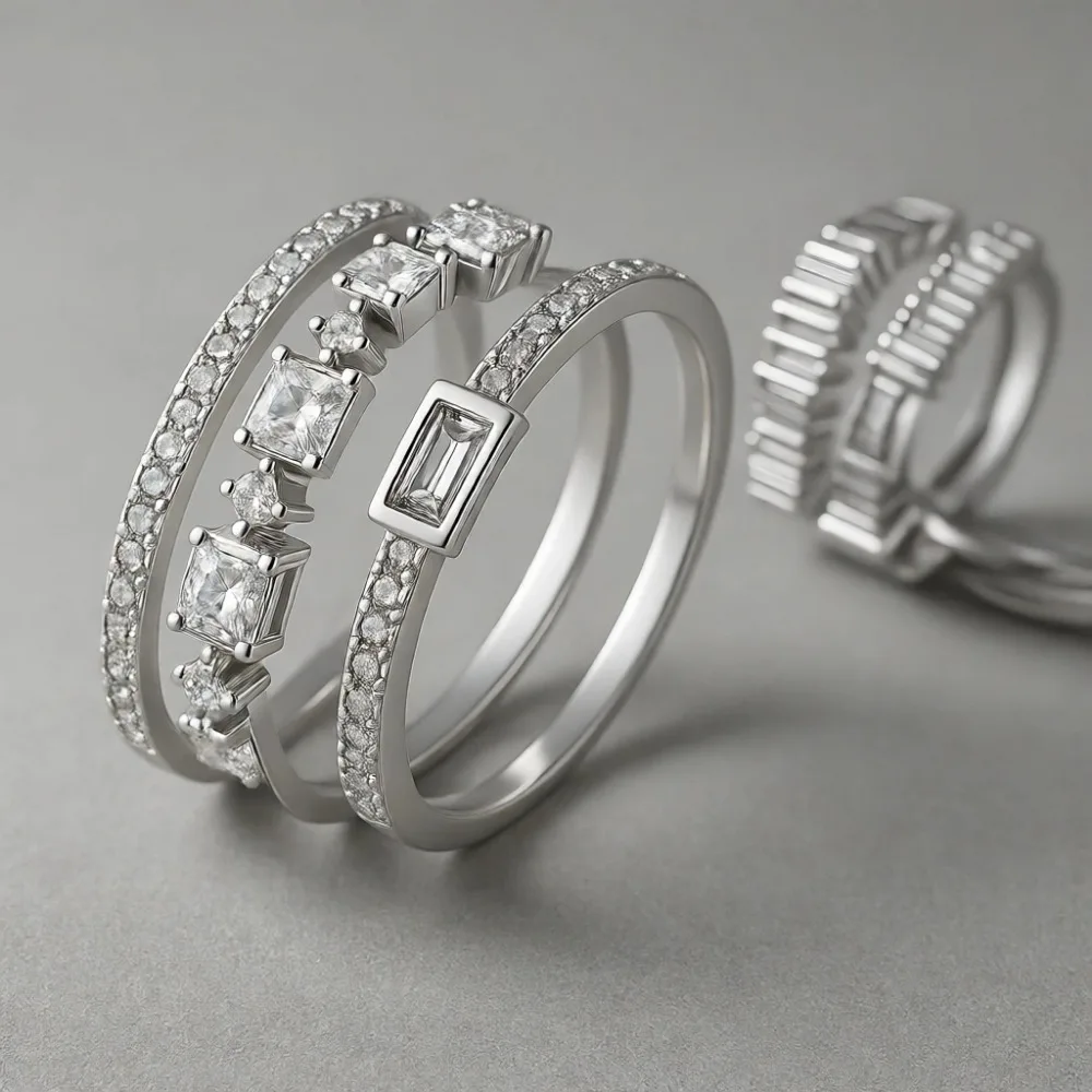 

Набор обручальных колец из стерлингового серебра с позолотой 14K и фианитами для женщин, размеры 4-12