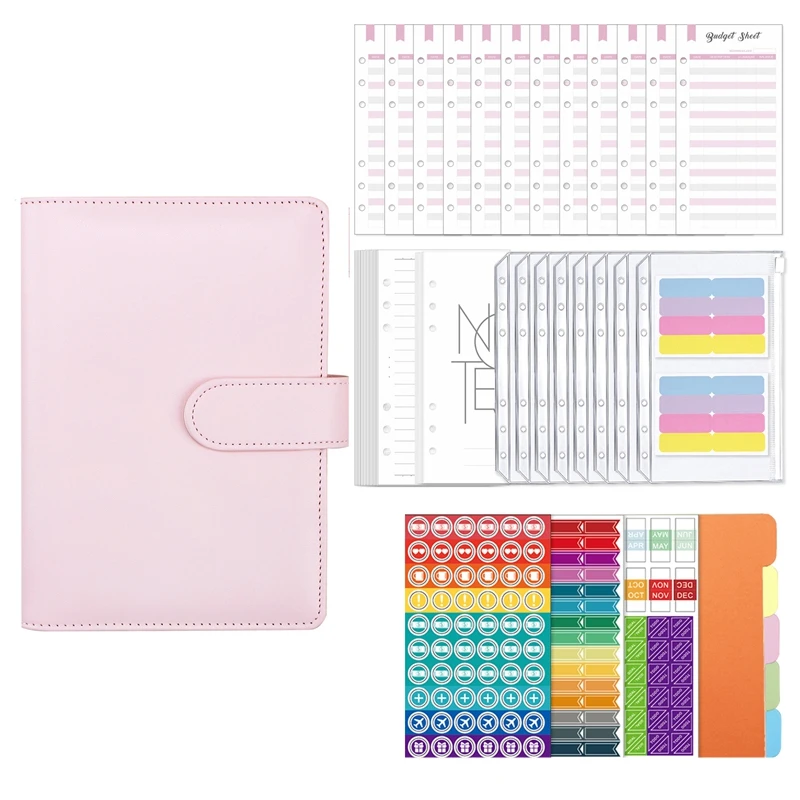 A6 PU Leather Budget Binder Cover Binder Pockets With Expense Budget Sheet For Cash Stuffing And Budget Planner