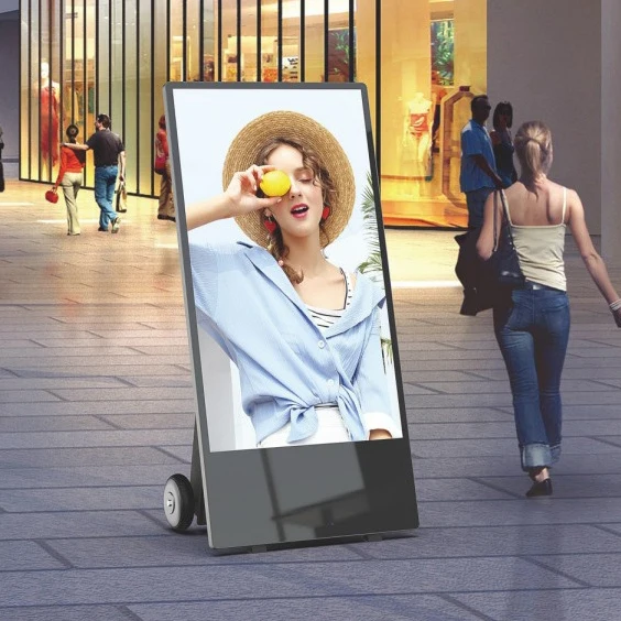 43-Inch High Brightness Movable Poster Digital Signage, Advertising Kiosk LCD Media Player Battery Powered for
