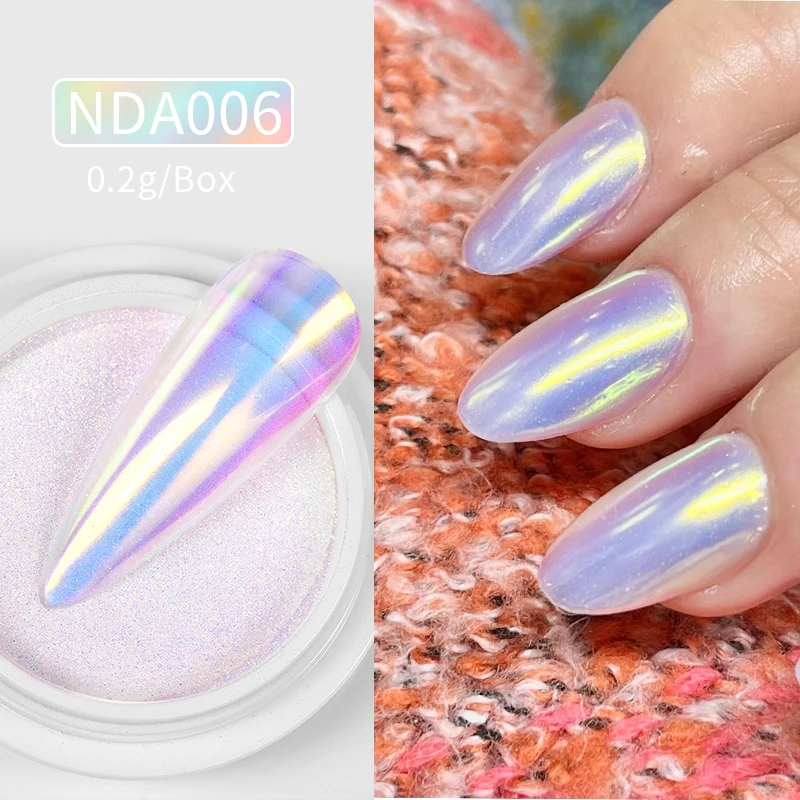 NICOLE DIARY Helles weißes Perlen-Nagelpulver, Mondlicht-Beschichtung, Spiegel, Aurora-Effekt, Pigmente, UV-Gel-Nagellack, Chrom-Staub-Nageldekoration