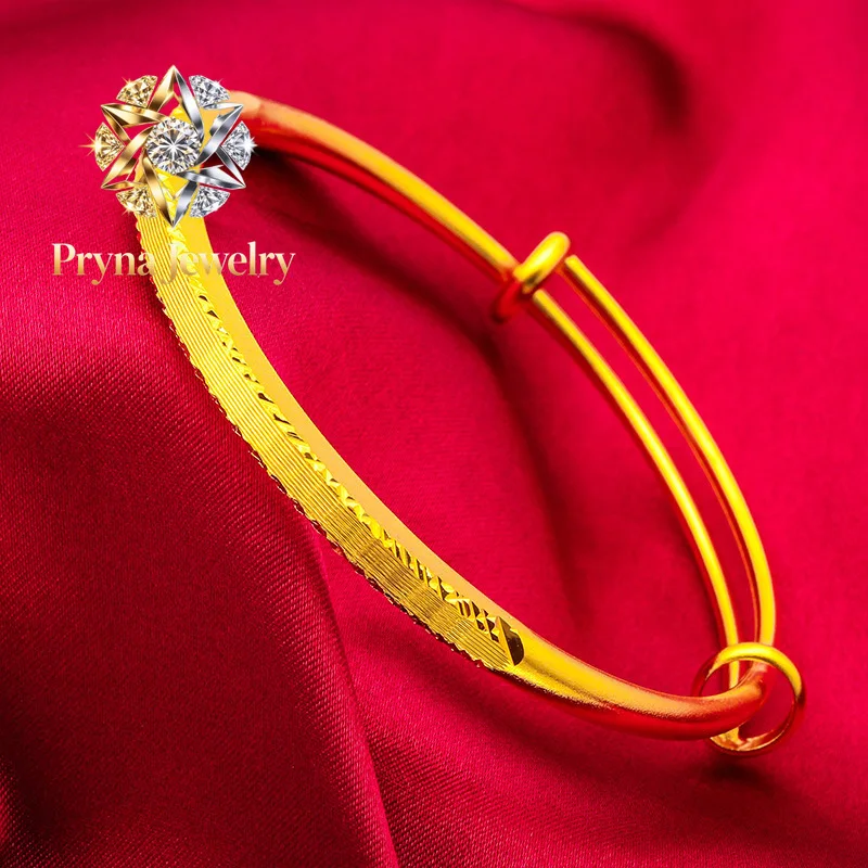 Pryna Jewelry  24K gold bracelet AU999 push-pull design of full gold, mirror polished wide surface, luxurious and elegant, every
