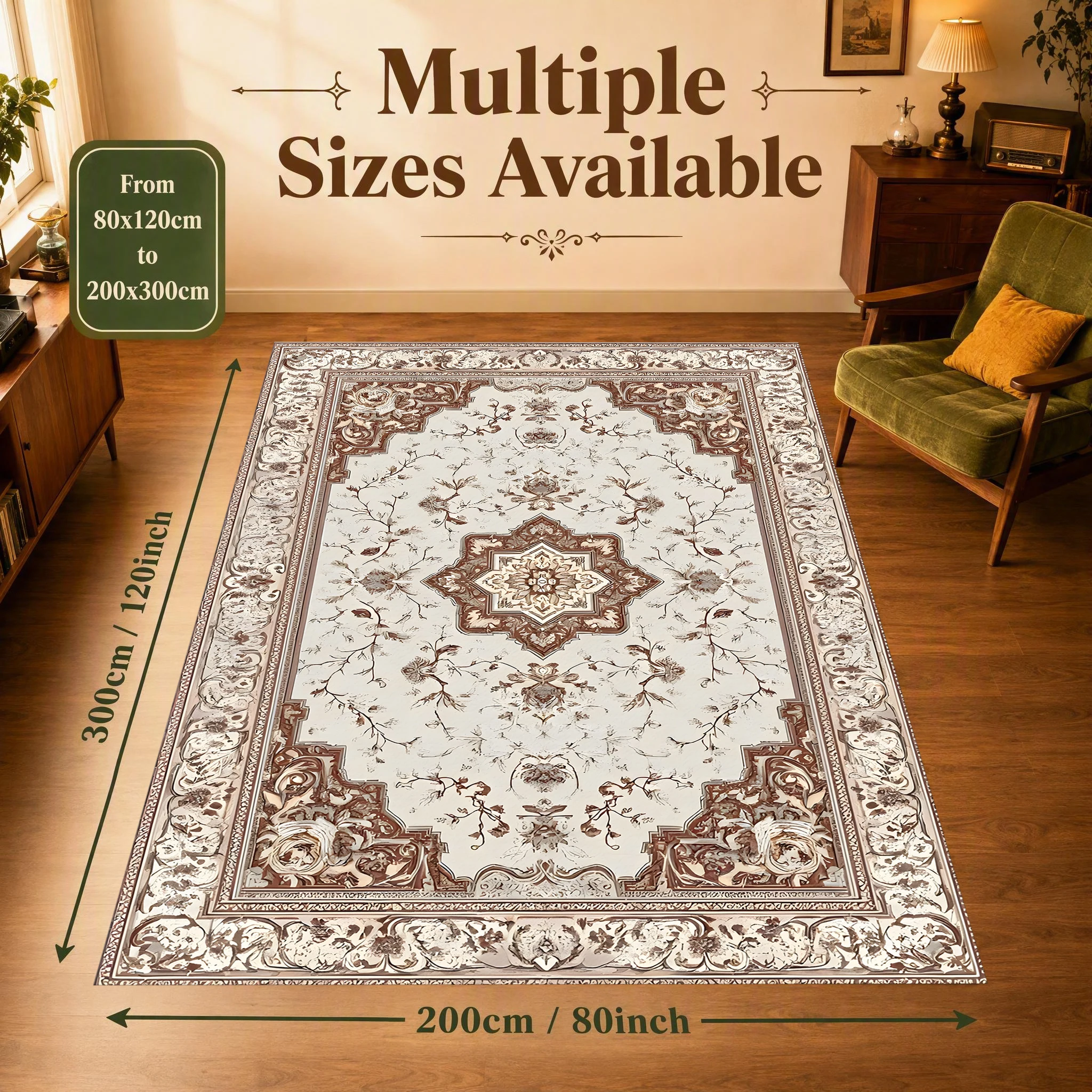 2D Large Rug with Retro Persian Pattern, European Light Luxury Style, Suitable for Living Room and Bedroom, One-Click Renovation for Autumn and Winter Decoration