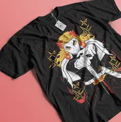 Kyojuro Rengoku T-Shirt Slayer Demon Vintage Anime Manga Horror Gift Shirt cotton shirt