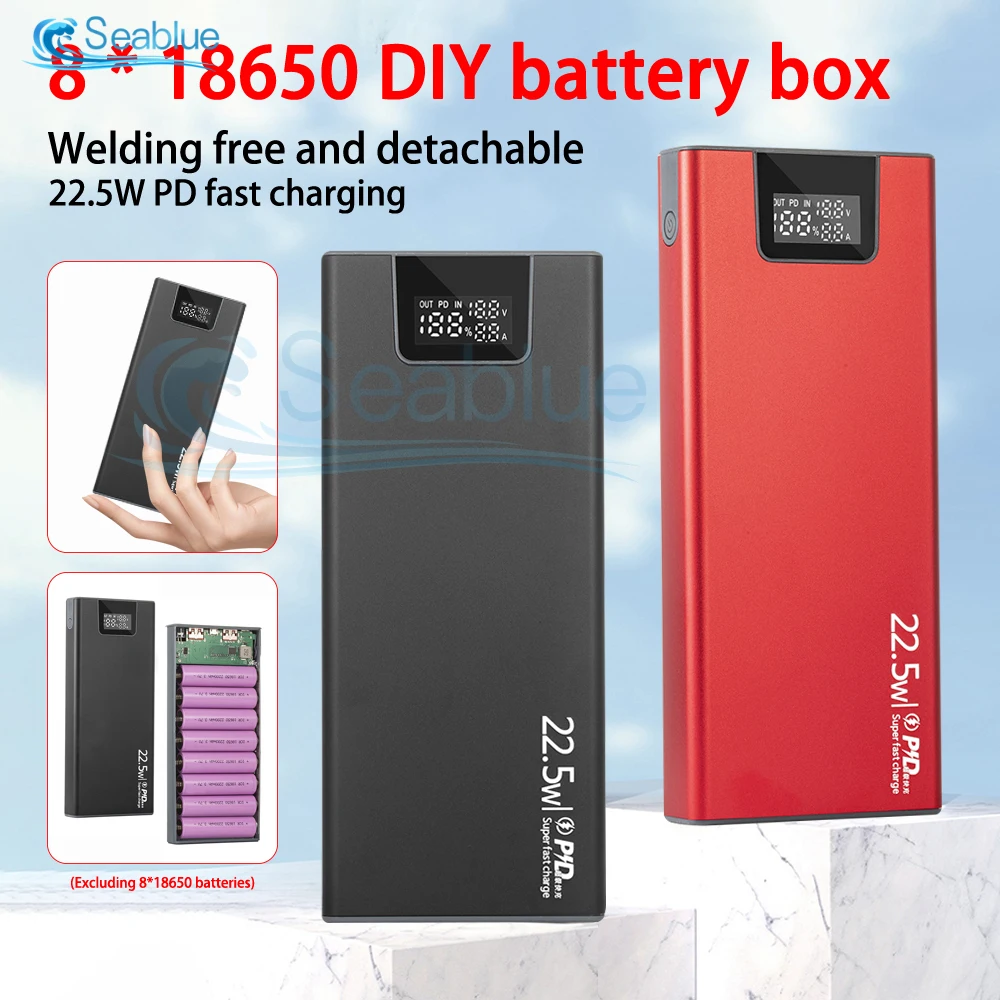 DIY 22.5W 8x18650 Battery Case Quick Charge Outer Metal Shells Power Bank Shells Portable External Boxes Without Battery