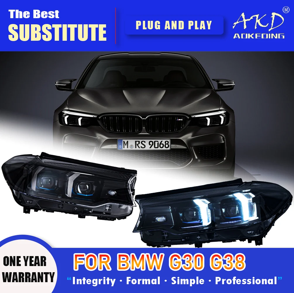 AKD Head Lamp for BMW G30 G38 LED Headlight 2018-2023 Headlights 525i 530i M5 DRL Turn Signal High Beam Angel Eye Projector Lens 