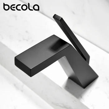 Becola grifo de lavabo negro/cromo cara monomando montado en cubierta grifos de fregadero mezclador frío y caliente para grifos de grúa de baño