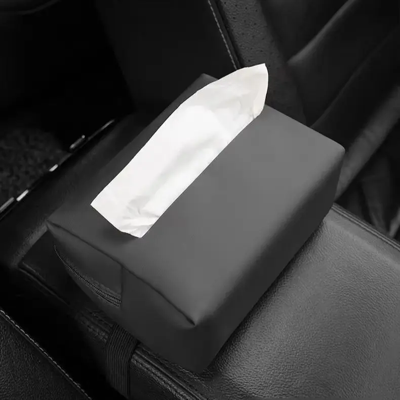 Auto PU Leather Hanging Tissue Storage Bag With Zipper Fit Sun Visor Seat Back Armrest Box Universal Car Interior Napkin Holder