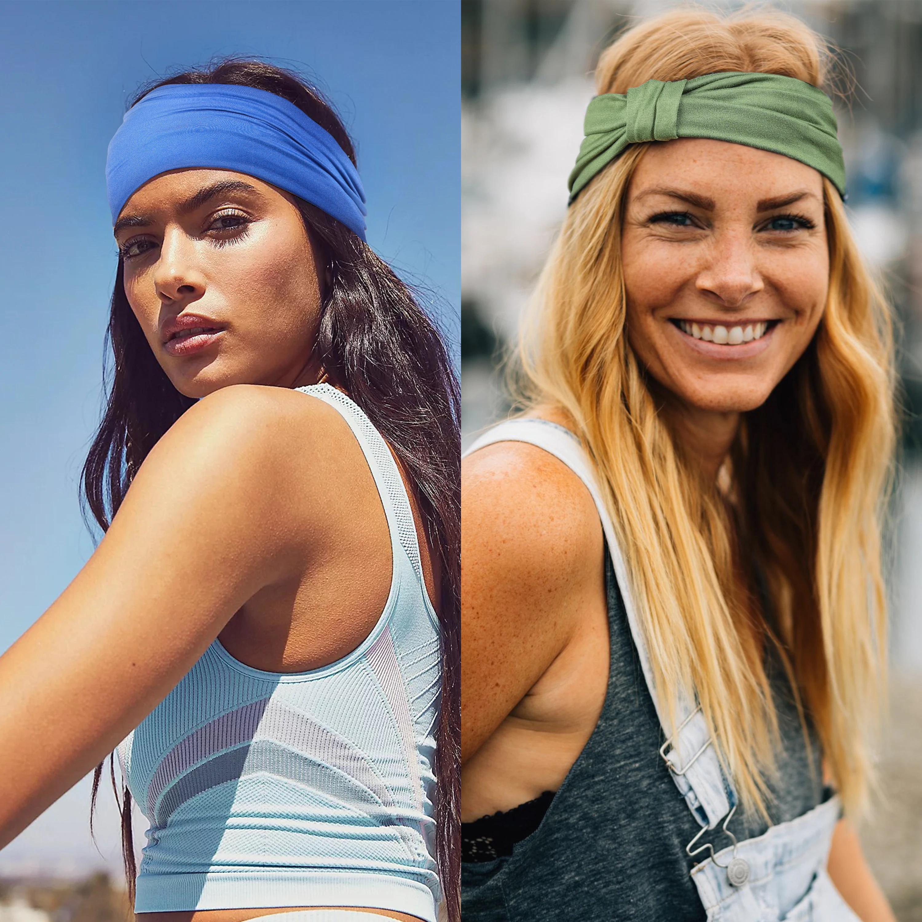 แถบคาดศีรษะกว้างสําหรับผู้หญิงไม่ลื่นนุ่มผมวงยืดหยุ่นโยคะ GYM HEAD Wraps,ผูกปมผ้าฝ้ายแอฟริกัน Turbans ผ้าพันคอ