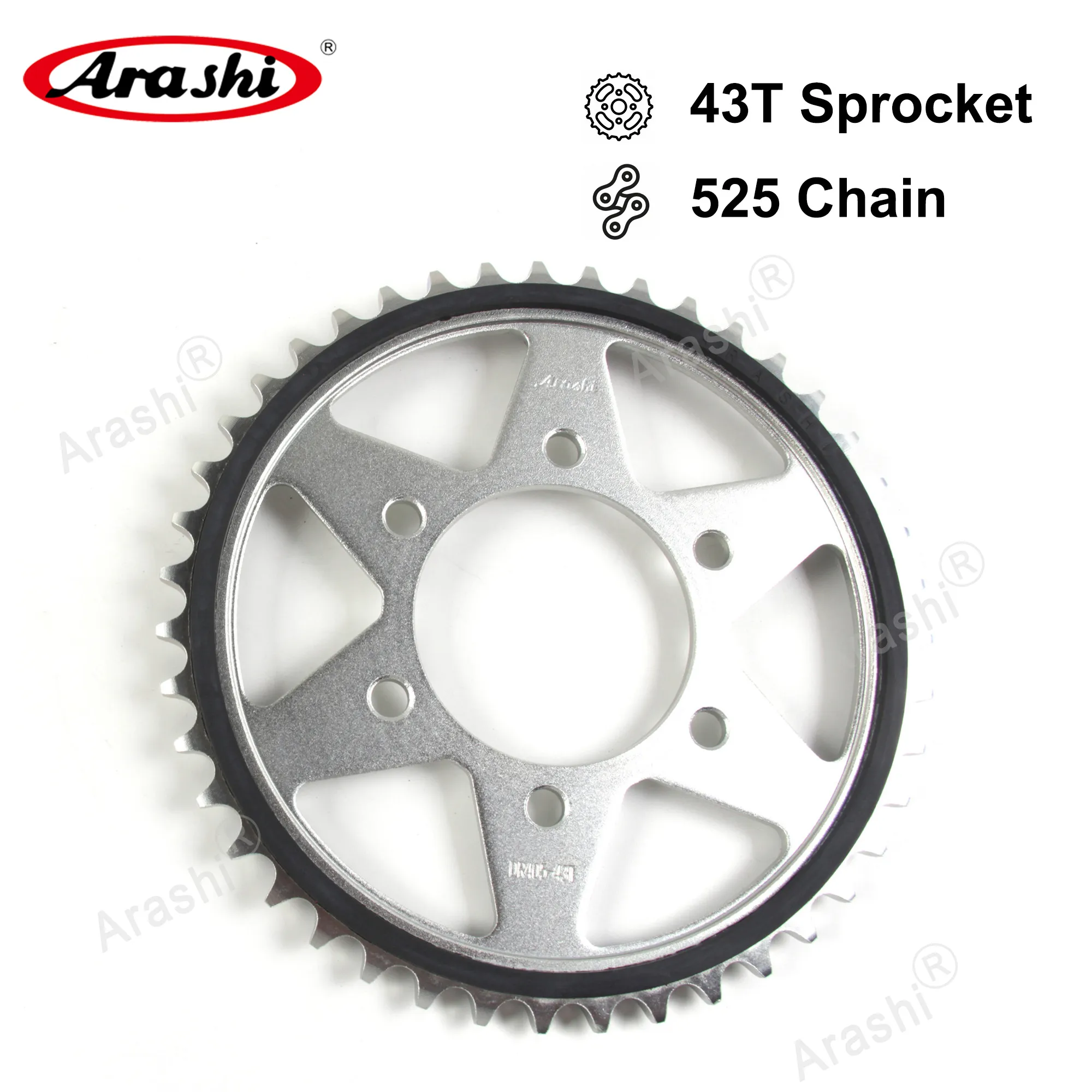 

Задняя звездочка 525 с 43 зубьями для Kawasaki Z1000 R ABS 2014 2015 2016 2017 2018 Ninja700 1996-2003 Arashi, звездочка цепи шестерни