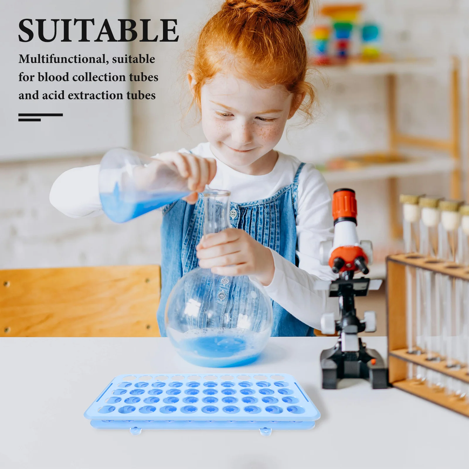 

Tube Rack 50 Holes Laboratory Dryer Stand Multifunctional Blue Silicone Test Tube Holder For Scientific Experiment