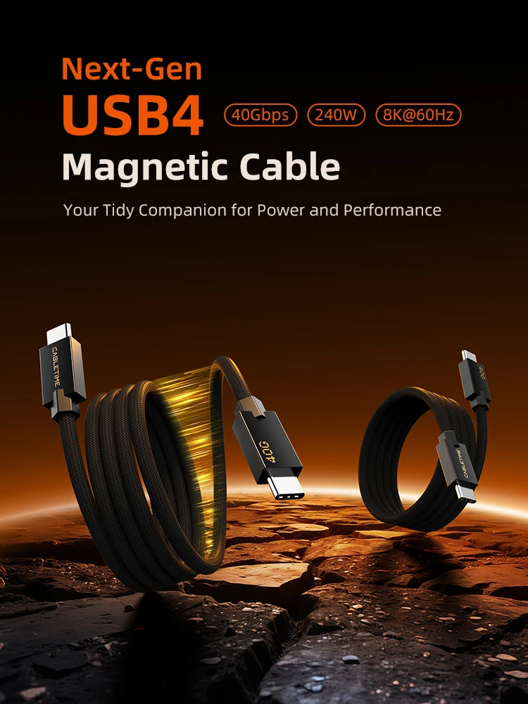 Kabel magnetyczny USB4 CABLETIME 240W 80Gbps 8K USB C do USB C, szybki kabel ładujący do Thunderbolt 4/5, kompatybilny z iPhone, iPad i laptopami. — zdjęcie produktu 7