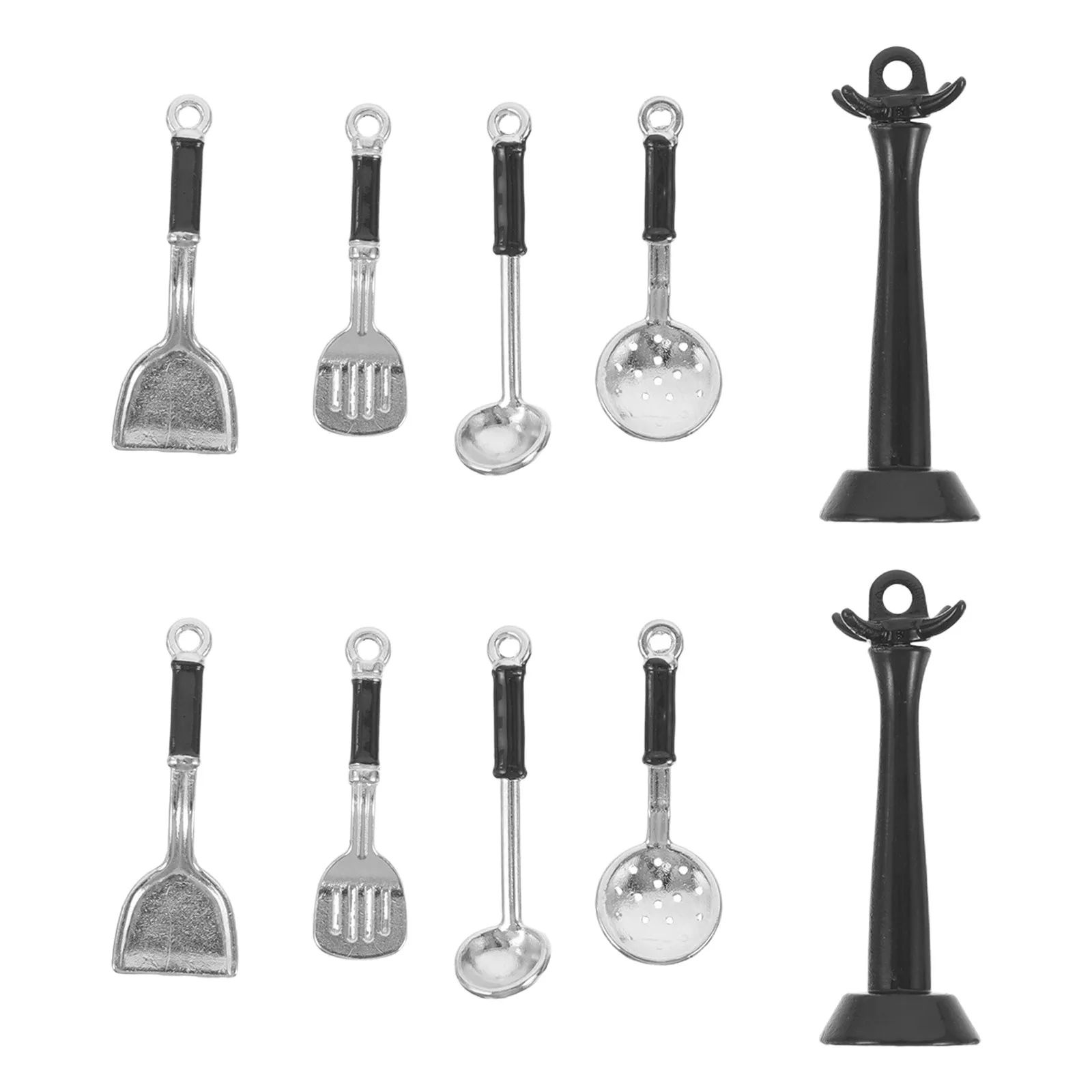 

2 набора миниатюрной кухонной утвари: реалистичные аксессуары для кукольного домика (лопатка, ложка, половник, сито) – набор для ролевых игр в повара