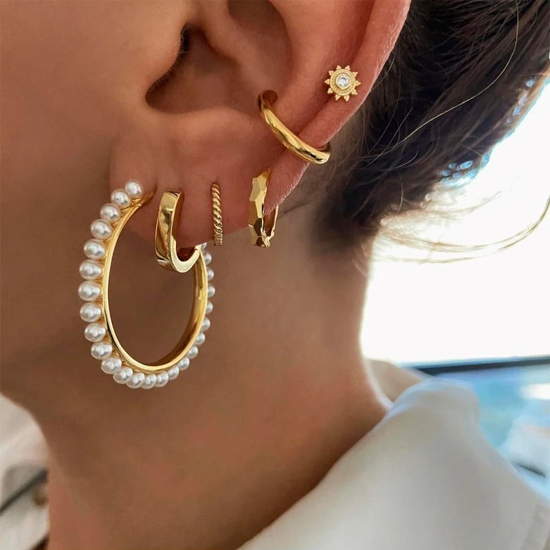 

CRMYA Gold Plated Earrings Set for Women Classic Ear Cuff Women's Imitation Pearls Hoop Stud Earring 2025 Jewelry Wholesale