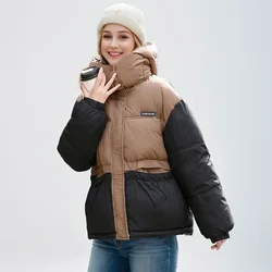 2024 Winter Women's Down Cotton Jacket Female Hooded Thicken Warm Parkas Pockets Coats Female Contrast Casual Padded Jacket