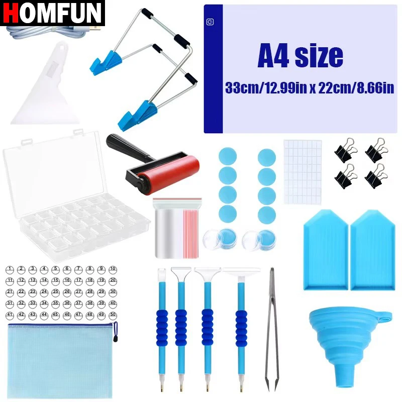 HOMFUN DIY Art Accessories Kits, Pen Tray Mat Funnel Beads Storage Containers Gift,Diamond Painting Tools Set, With Storage Box