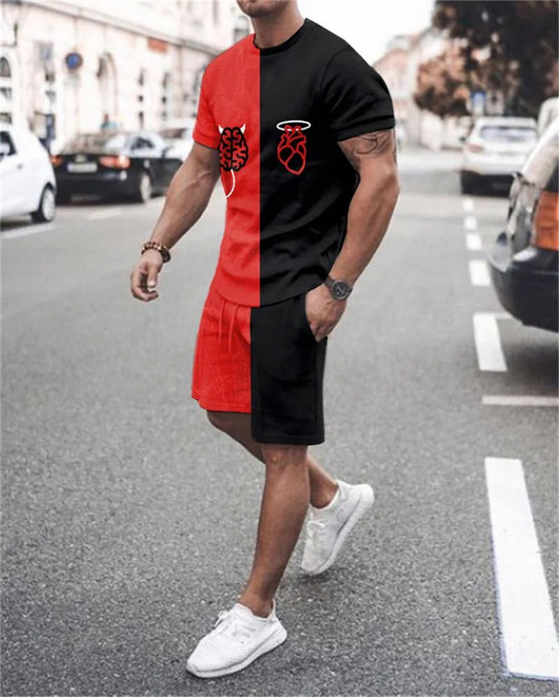 2023 Men\'s Suit O-neck T-shirt Shorts Sportswear 2piece Set Jogging Fitness Male Clothes Streetwear Tracksuit Summer Beach Style