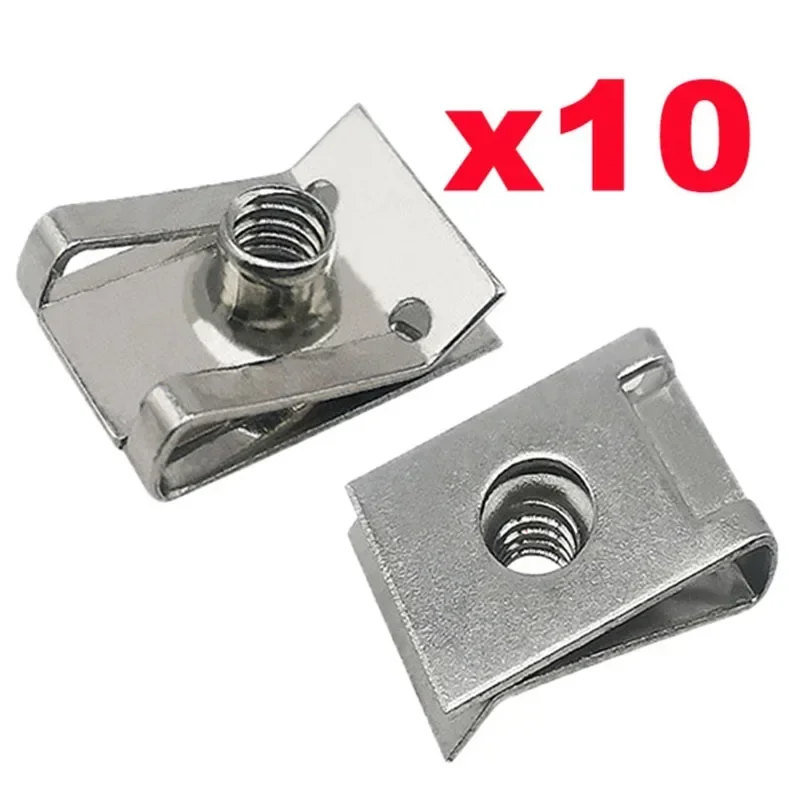 10pcs Stainless Steel U Type Clips with Thread M6 M5 M4 M8 8mm 5mm 6mm 4mm Reed Nuts for Car Motorcycle Scooter ATV Moped