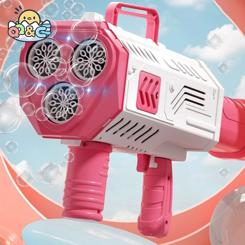 Bubble Gun Rocket 30 Holes Automatic Blower Soap Bubbles Machine Gun Shape with Light Toys for Kids Pomperos Childrens Day Gift