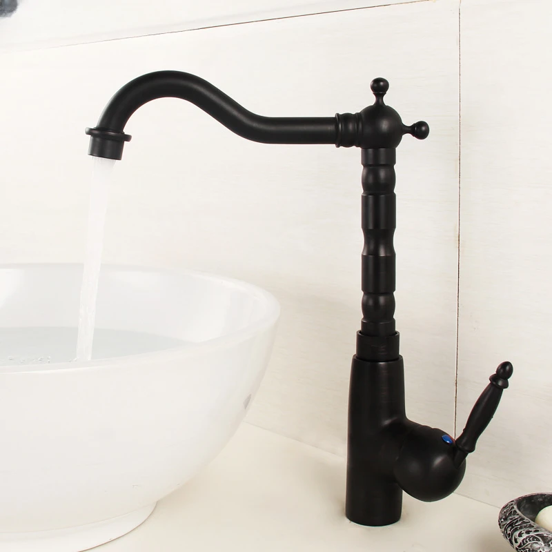 European style basin, retro rotating faucet, wash face, wash hands, wash gargle, black all copper, cold and hot bathroom