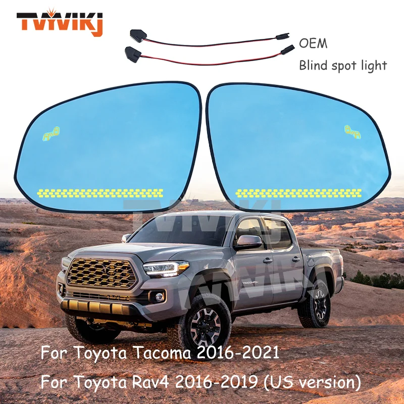 1 pair heated Side Rearview Mirror Blue Glass Lens LED indicator BSA For TOYOTA Tacoma RAV4 2016-2021 Wide Angle View anti glare