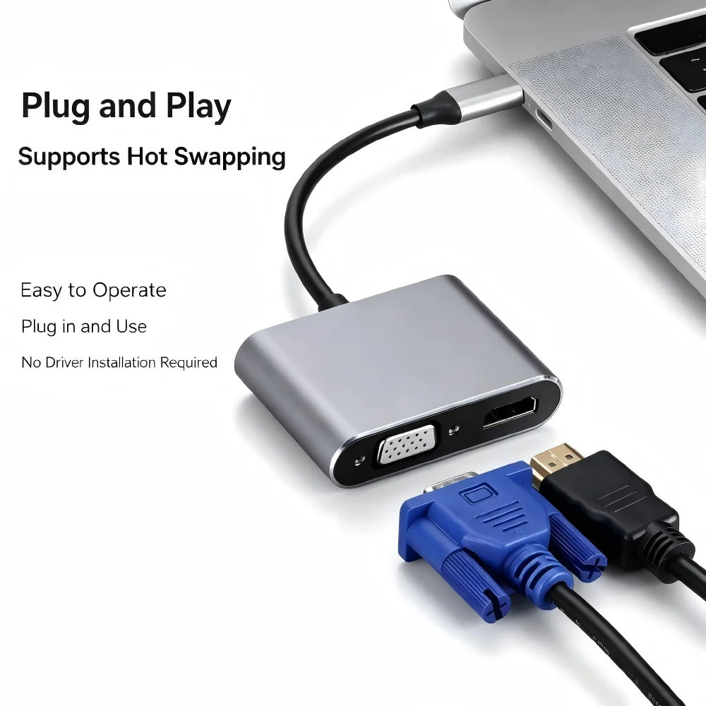 USB 3.0/TYPE-C to HDMI VGA Adapter with 3.5mm Audio Port, Dual Monitor Display Converter, USB to HDTV VGA Splitter for Laptop De view 3