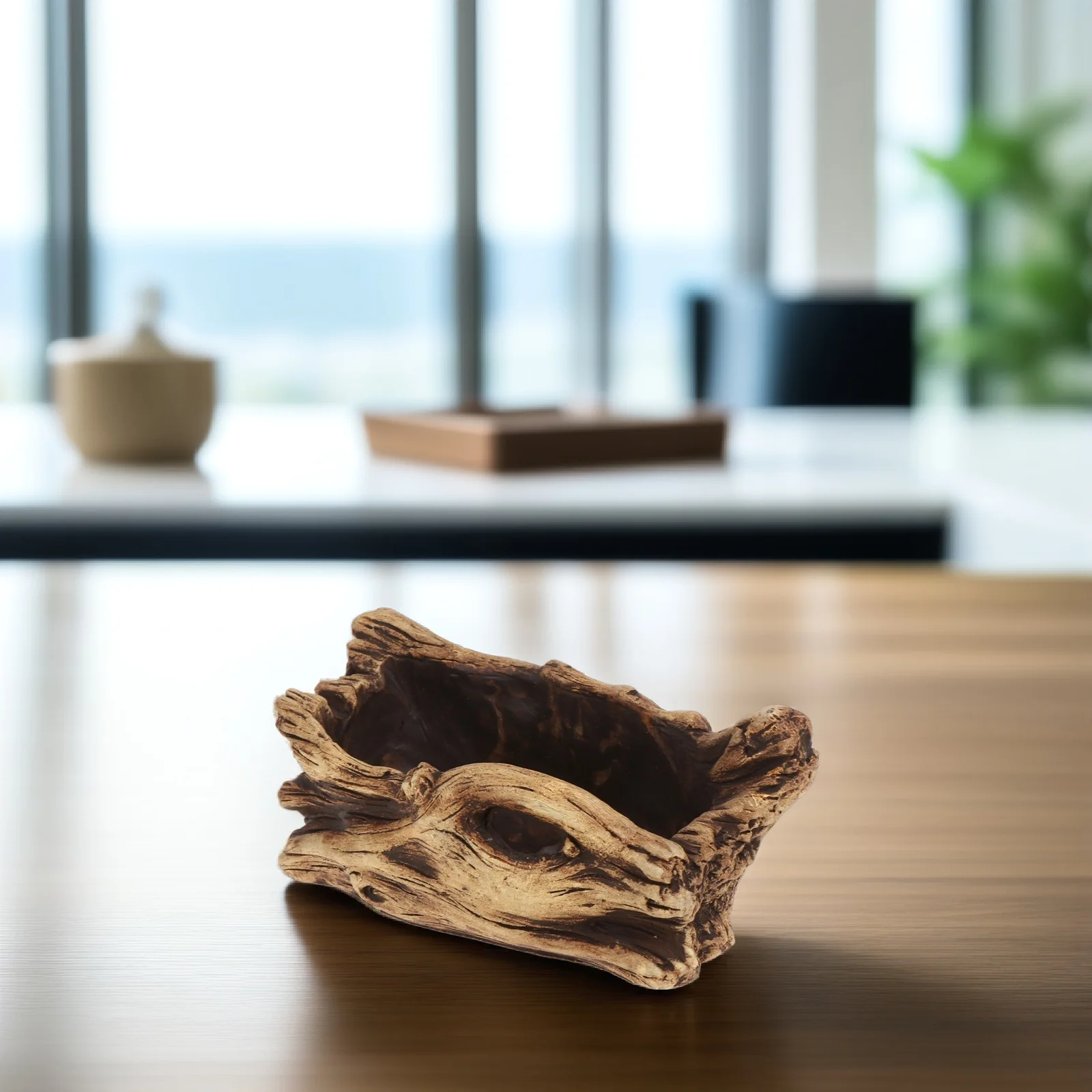 أصيص زهور أسمنتي عتيق مانع للتسرب، تصميم جذع خشبي مقلد، زارع خفيف الوزن للمنزل والمكتب والحديقة، نباتات عصارية