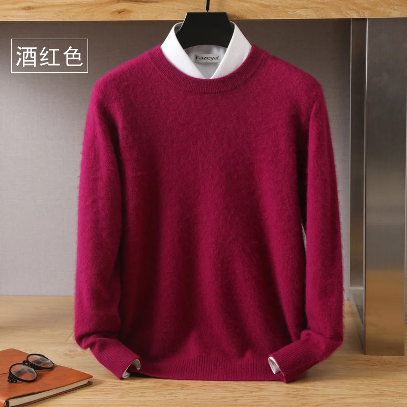 Men's Wool Sweater Round Neck Pullover 100% Pure Mink Cashmere Knitting Large Size Autumn Winter New Long Sleeve Fashion Highend