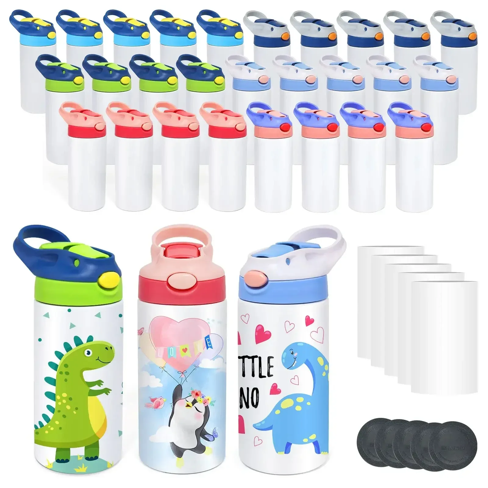 Kids Sublimation Tumbler, 12oz Sublimation Kids Water Bottle with One-click Pop-up Straw Lid and Handle, Stainless Steel Insulat