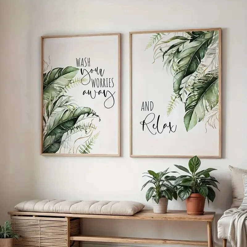 2pcs frameless Canvas Painting 2pcs/Set Tropical Plant Wall Art Paintings, Modern Canvas Decorative Paintings, Bathroom, Living