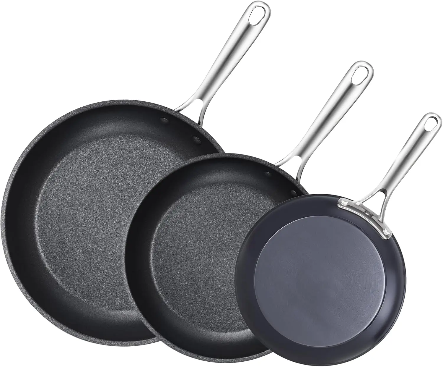 Frying Omelet Pan Set, 3-Piece Classic Hard Anodized Nonstick 8-Inch/10.5-Inch/12-Inch Saute Skillet Egg Pan, Black