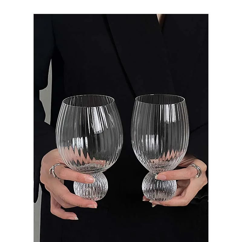 Drum Bottomed Striped Glass Domestic Drink Beer Champagne Wine Wine Glass Cold Drink Shop Drinking Set Glassware for Drinking