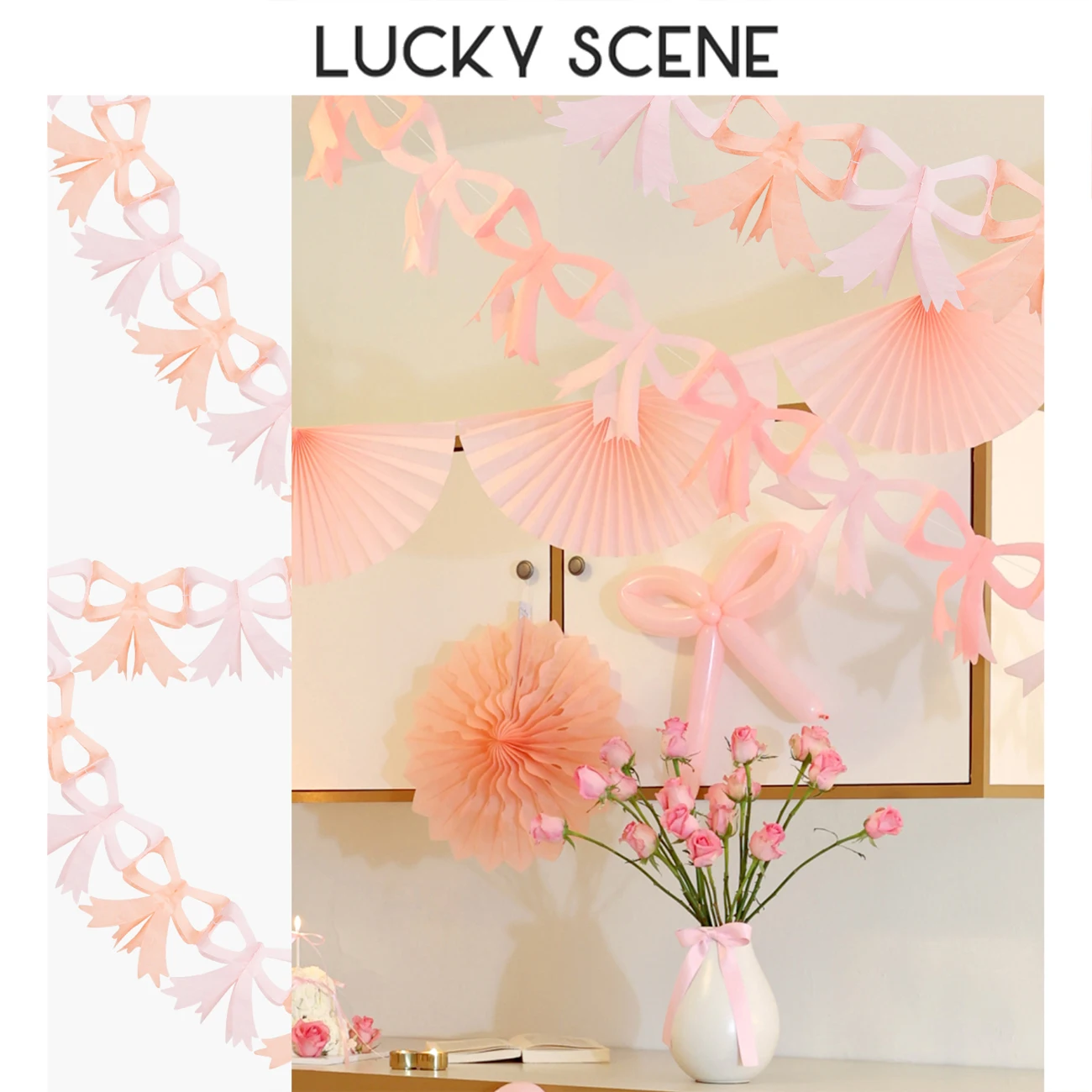 Pink Butterfly Flag Paper Flower Birthday Party Decoration For Girls Korean Instagram Style Light Luxury And Simple S01903