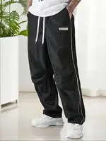 Men's Regular Plain Sports Straight Pants with Drawstrings and Elastic Waistband, Reflective Webbing Design, Suitable for Daily Leisure, Street Basketball, Fitness, Multi-Scenario Matchinging, Suitable for All Seasons 3