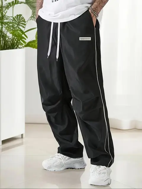 Men's Regular Plain Sports Straight Pants with Drawstrings and Elastic Waistband, Reflective Webbing Design, Suitable for Daily Leisure, Street Basketball, Fitness, Multi-Scenario Matchinging, Suitable for All Seasons 3