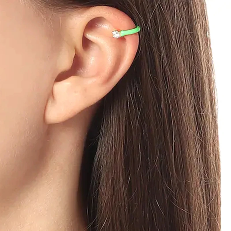 YUXINTOME 925 Sterling Silver Ear Needle Colorful Zircon CZ Ear Cuff Earring No Piercing Clips Women Rock Punk Earring Jewelry