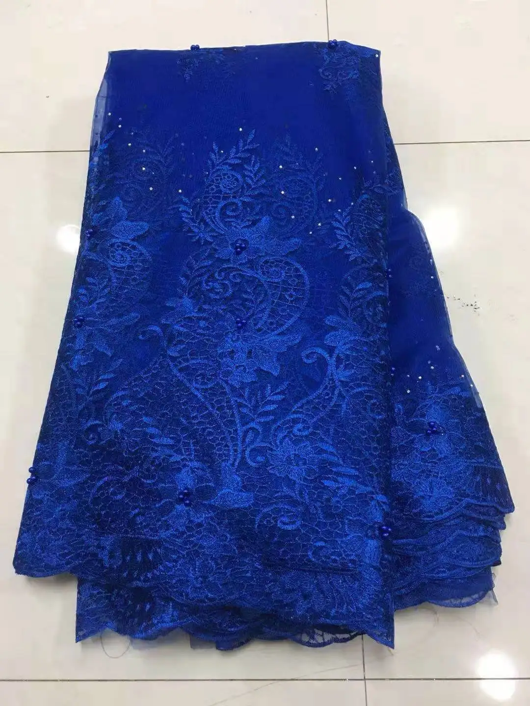 Blue Nigerian Laces Fabric Bead Lace Fabric 2023 High Quality African Lace Fabric 5 Yards for Party Dress Sewing M31222