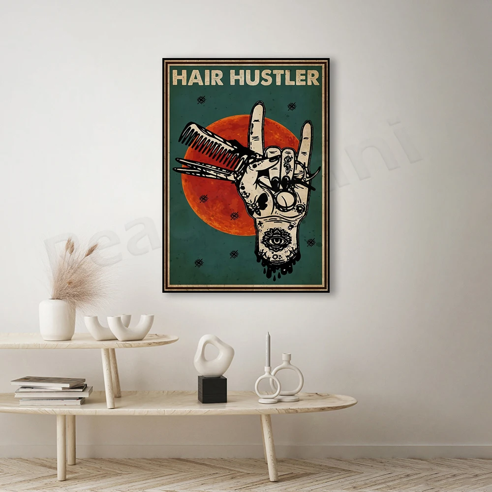 Hair Hustler Vintage Poster, Hair Therapy, Hair Stylist, Barber Shop Sign, Peace Love Barber Poster