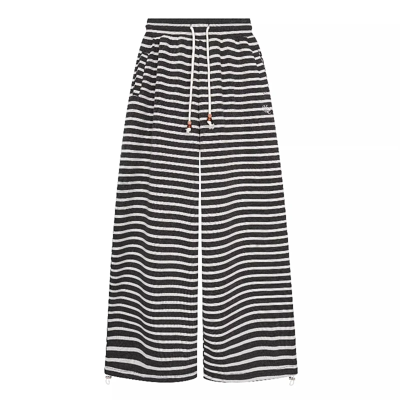 American Retro Striped Loose Wide-Leg Straight Casual Women's Trousers Winter New Fleece-Lined Thickened Warm Long Pants Ladies