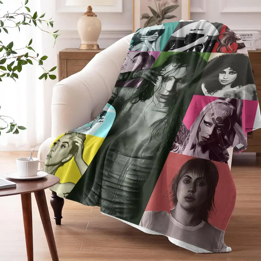 Singer L-Lady Gaga Throw 240G Lightweight Throw Blanket Soft Cozy Fleece Blanket for Sofa Bed Home Decor